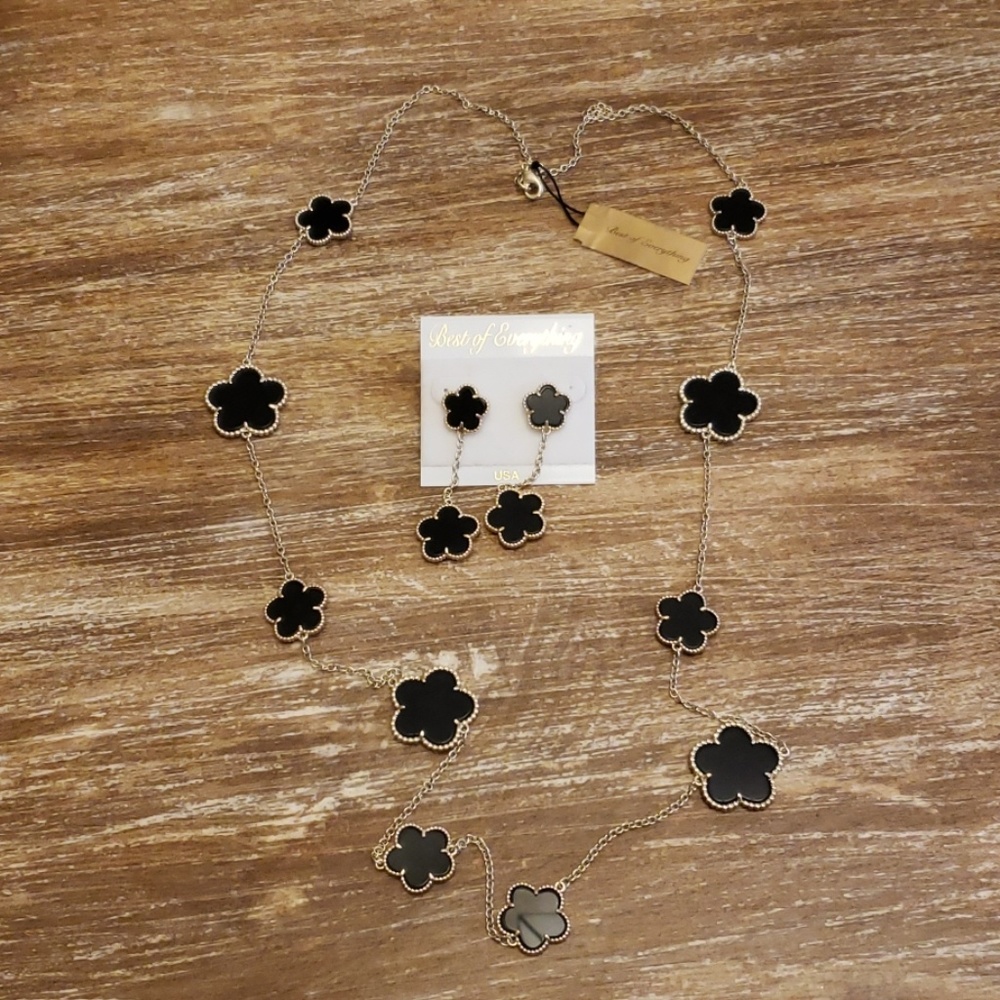 Black and gold necklace and earring set